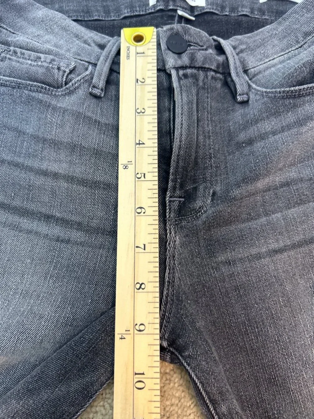 Frame Women's 26 Le Crop Mini Bootcut Jeans Gray w/ Black Panels Frayed Hem